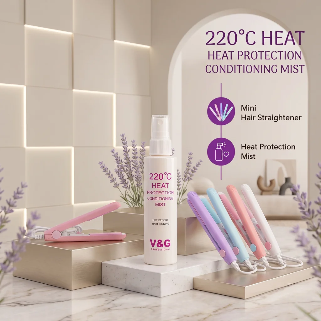 Mini Hair Straightener + V&G 220°C Heat Protection Mist