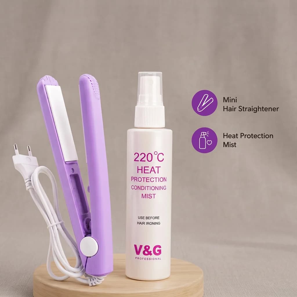 Mini Hair Straightener + V&G 220°C Heat Protection Mist 3
