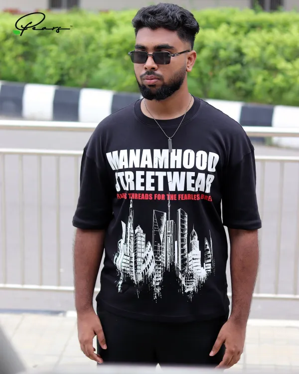 MANAMHOOD STREETWEAR Drop Shoulder T-shirt- Black