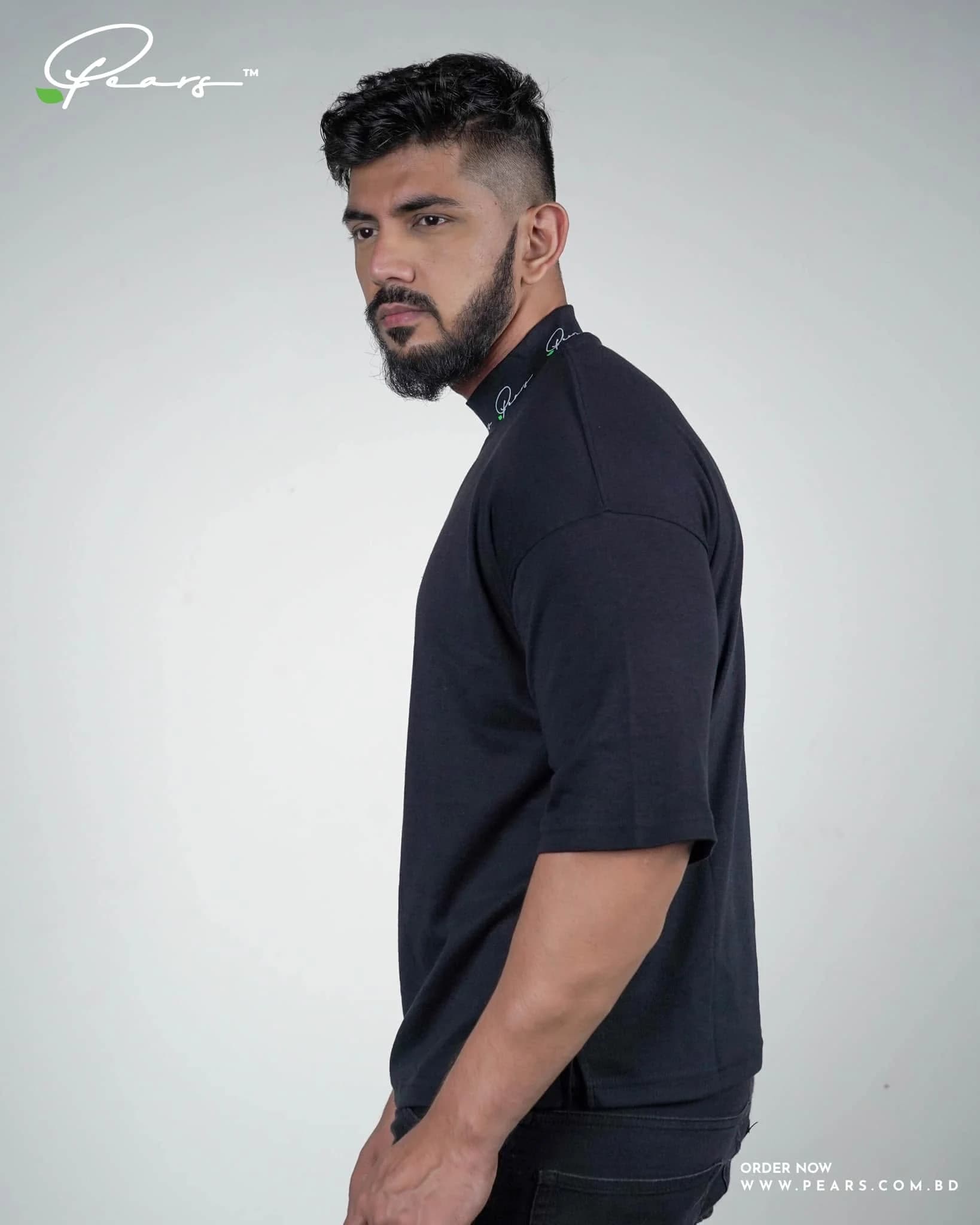 Yin and Yang Drop Shoulder T-shirt- Black--0