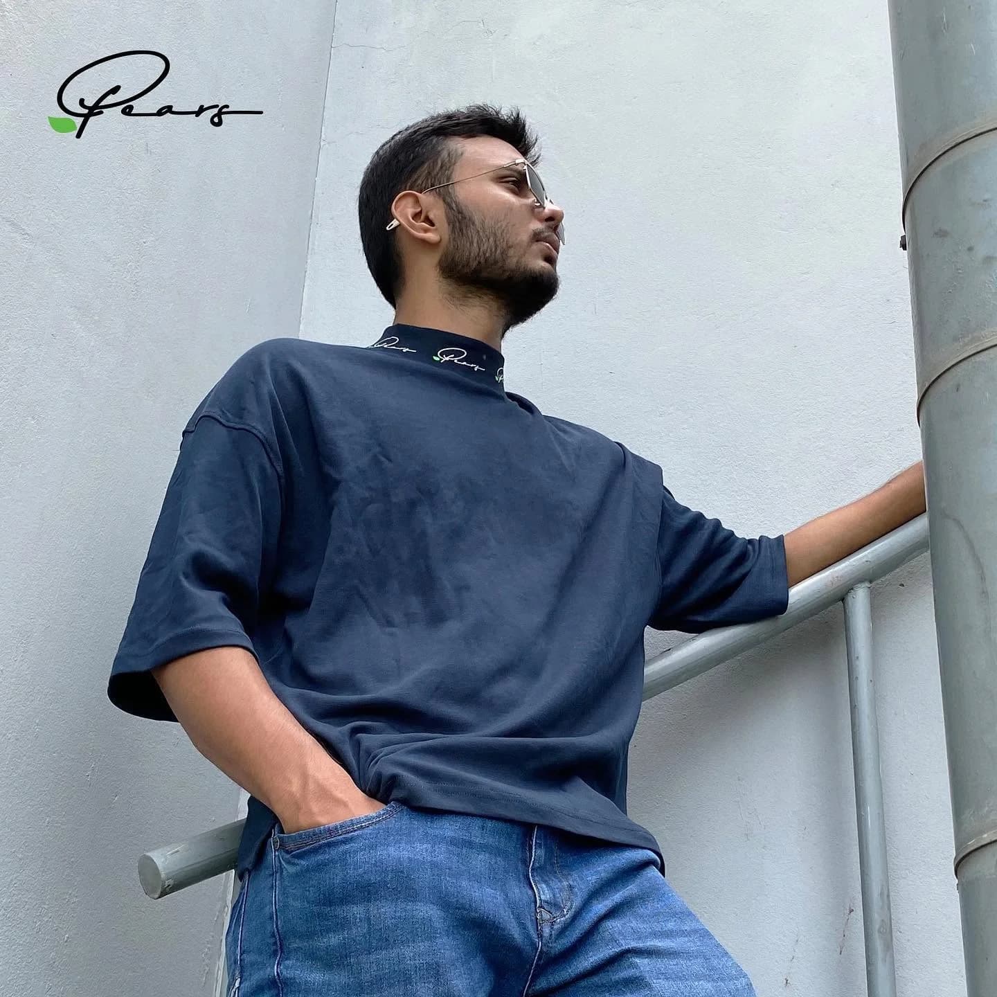 Yin and Yang Drop Shoulder T-shirt- Navy--0